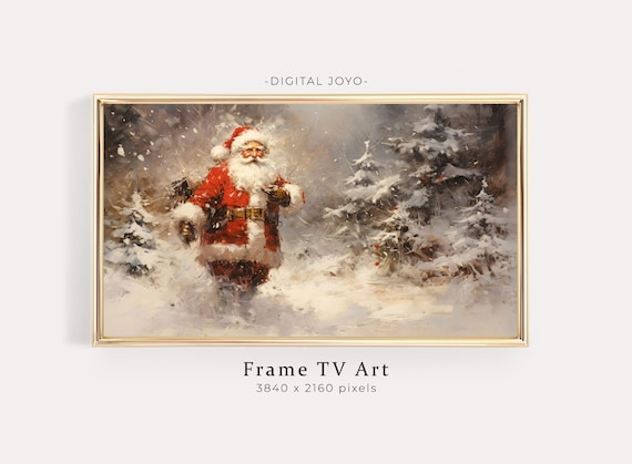 Vintage Santa Claus in a Snowy Forest Christmas Painting Poster