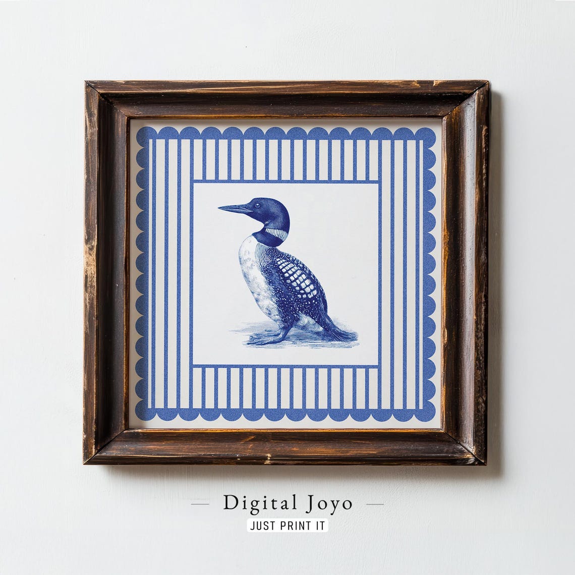 Common Loon Blue And White Vintage Wildlife Bird Portrait Art Print