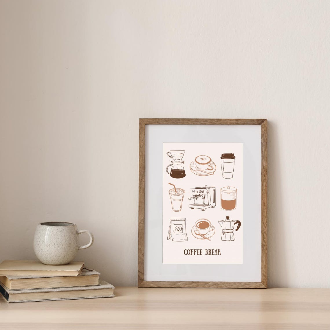 Coffee Break Brown Line Art Espresso Moka Pot Kitchen Cafe Poster - Image 2