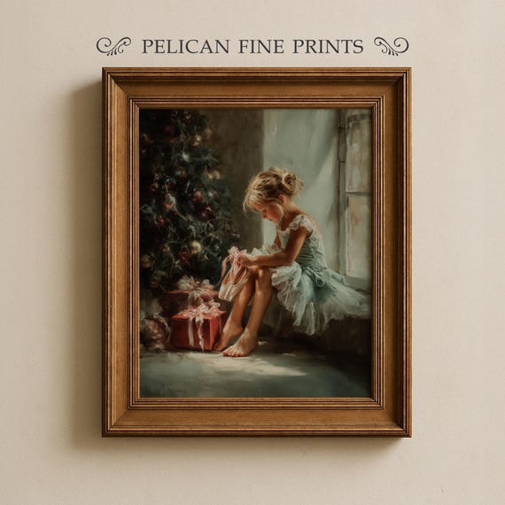 Christmas Morning Ballerina Little Girl With Pointe Shoes Holiday Wall Art V103