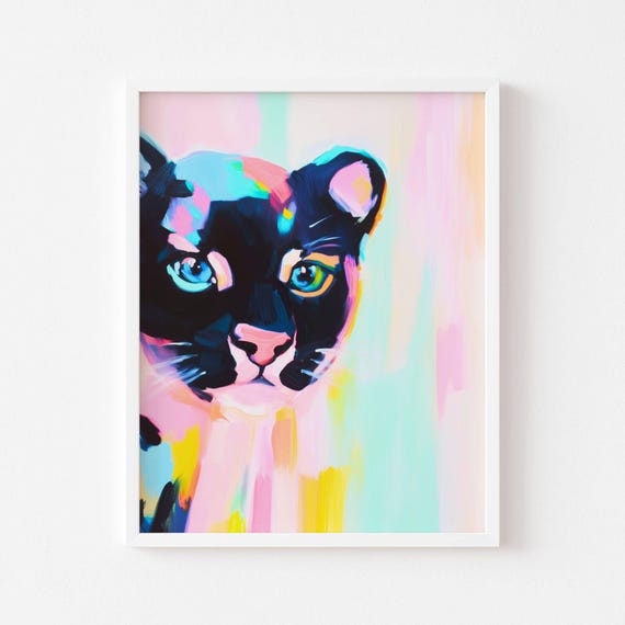 Colorful Black Panther Poster In Pastel Pop Art Style Modern Jungle Illustration For Original Childrens Wall Decoration Or Living Room