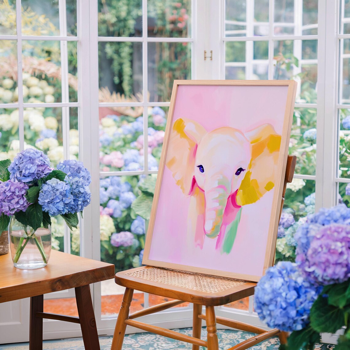 Adorable Baby Elephant in Soft Pink Pastel Tones Nursery Poster - Image 4