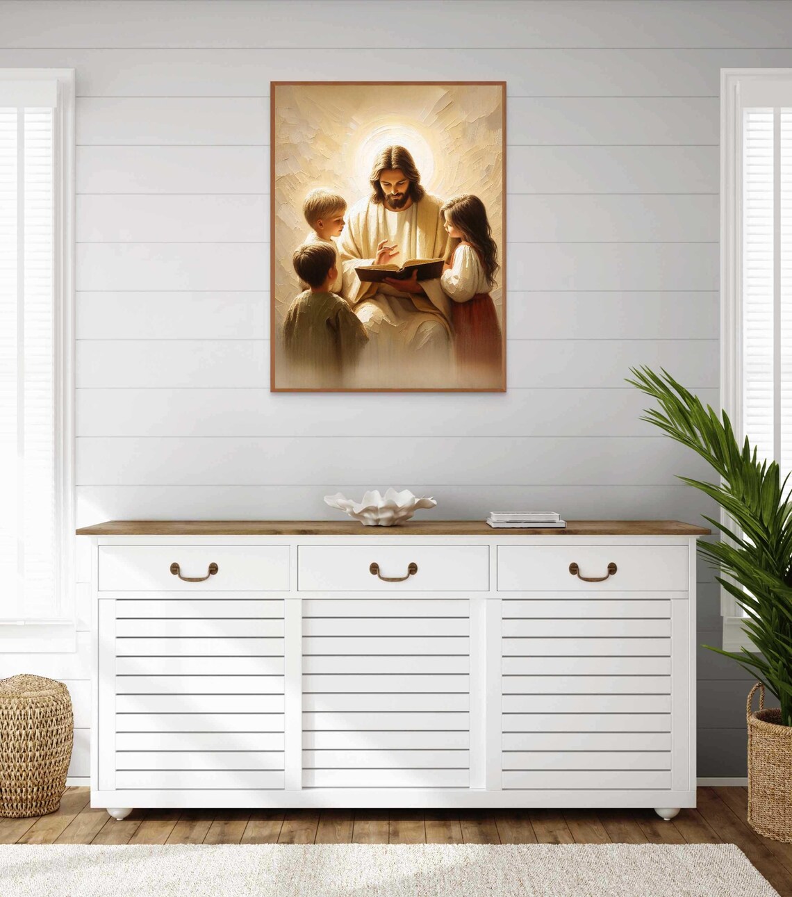 Jesus Teaching Children with Book Halo Glow Christian Poster - Image 4