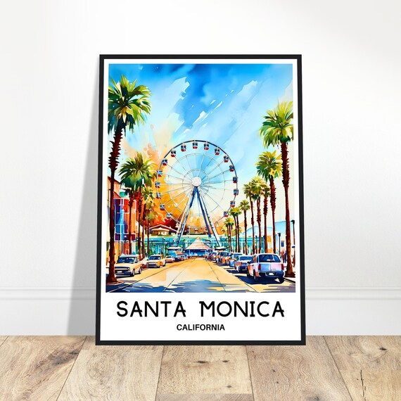 Santa Monica Watercolor Print Travel Poster Art America Lover Gift Watercolour Painting Illustration