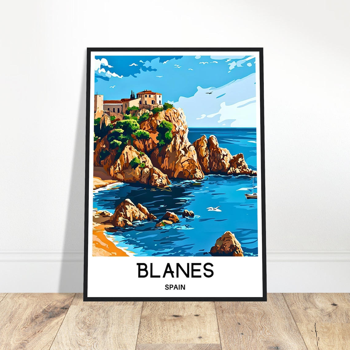 Blanes Spain Cliffside Castle Mediterranean Coast Travel Poster