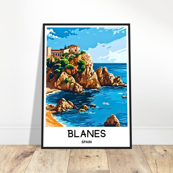 Blanes Travel Print Poster Spanish Art Spain Lover Gift Wall Hanging Town Illustration Home Office Room Decor