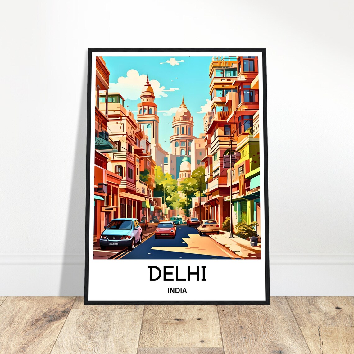 Delhi India Vibrant Old City Street Scene Colorful Travel Art Poster