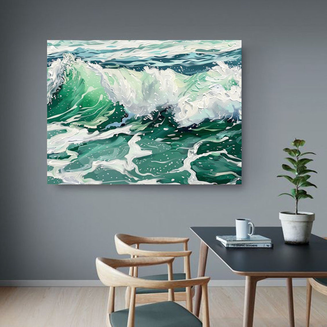 Emerald Green Crashing Wave With White Foam Abstract Panoramic Poster - Image 2