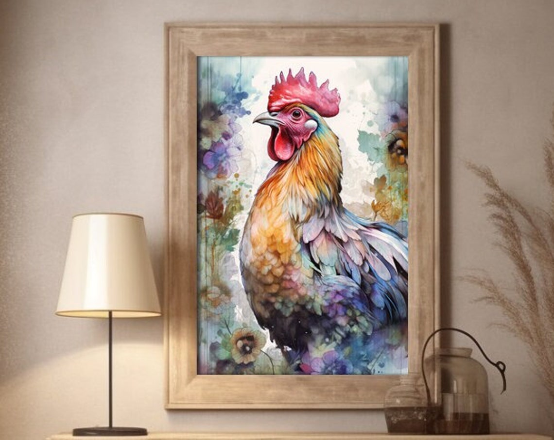 Colorful Rooster Watercolor Painting Farm Country Kitchen Poster