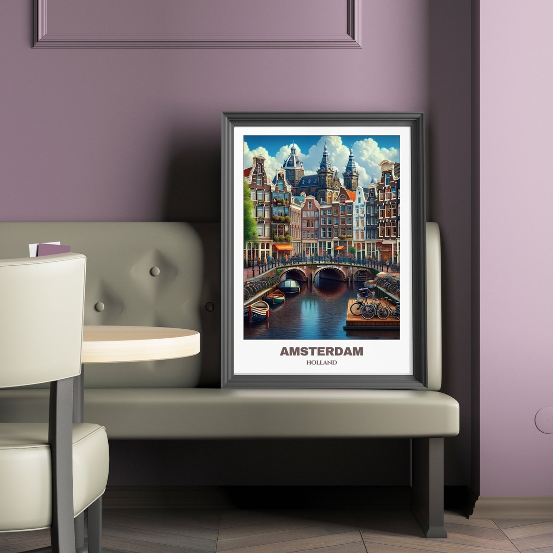 Amsterdam Canal Bridge Bicycles Gabled Houses Holland Travel Poster - Image 2