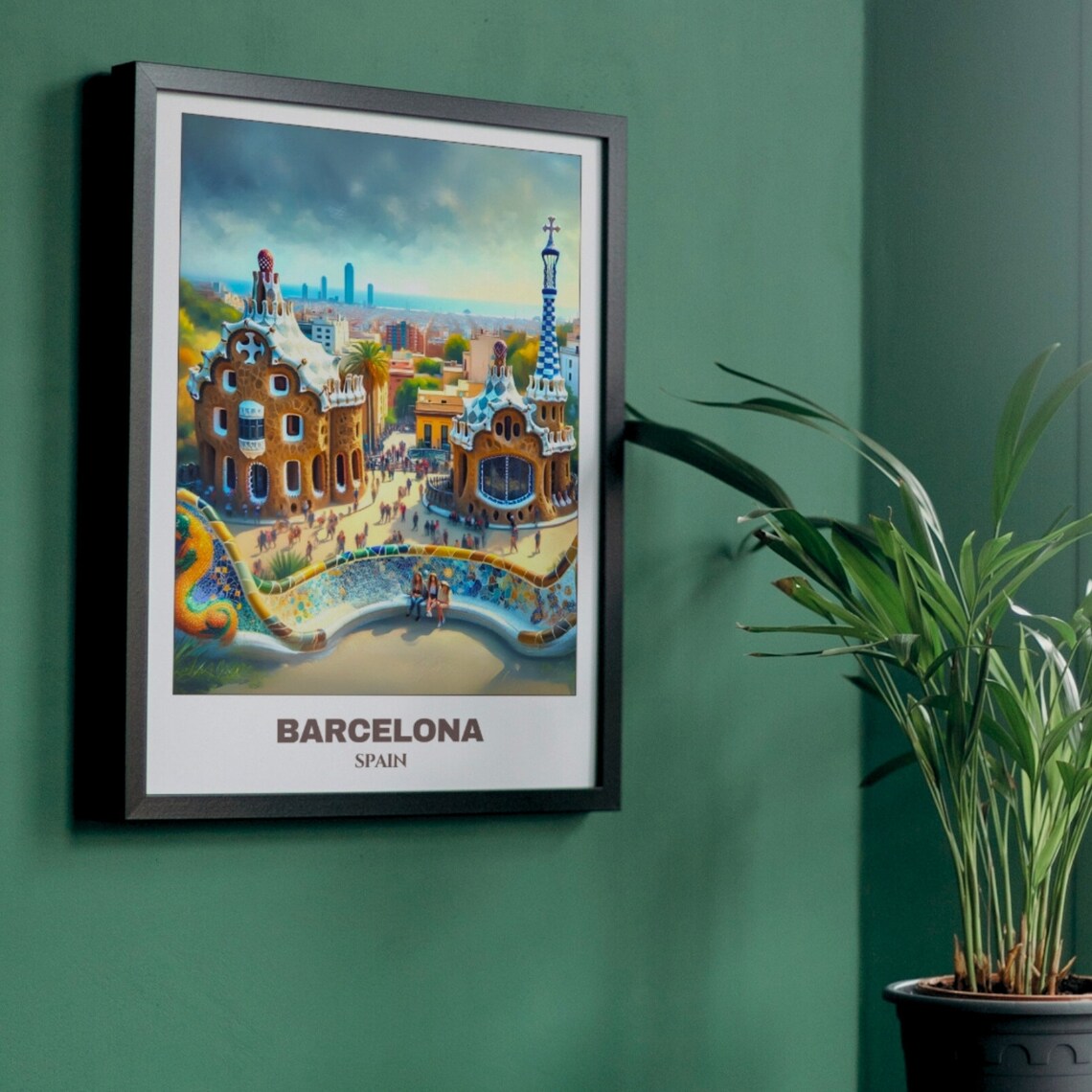 Barcelona Park Guell Gaudi Mosaic Terrace City View Travel Poster - Image 5