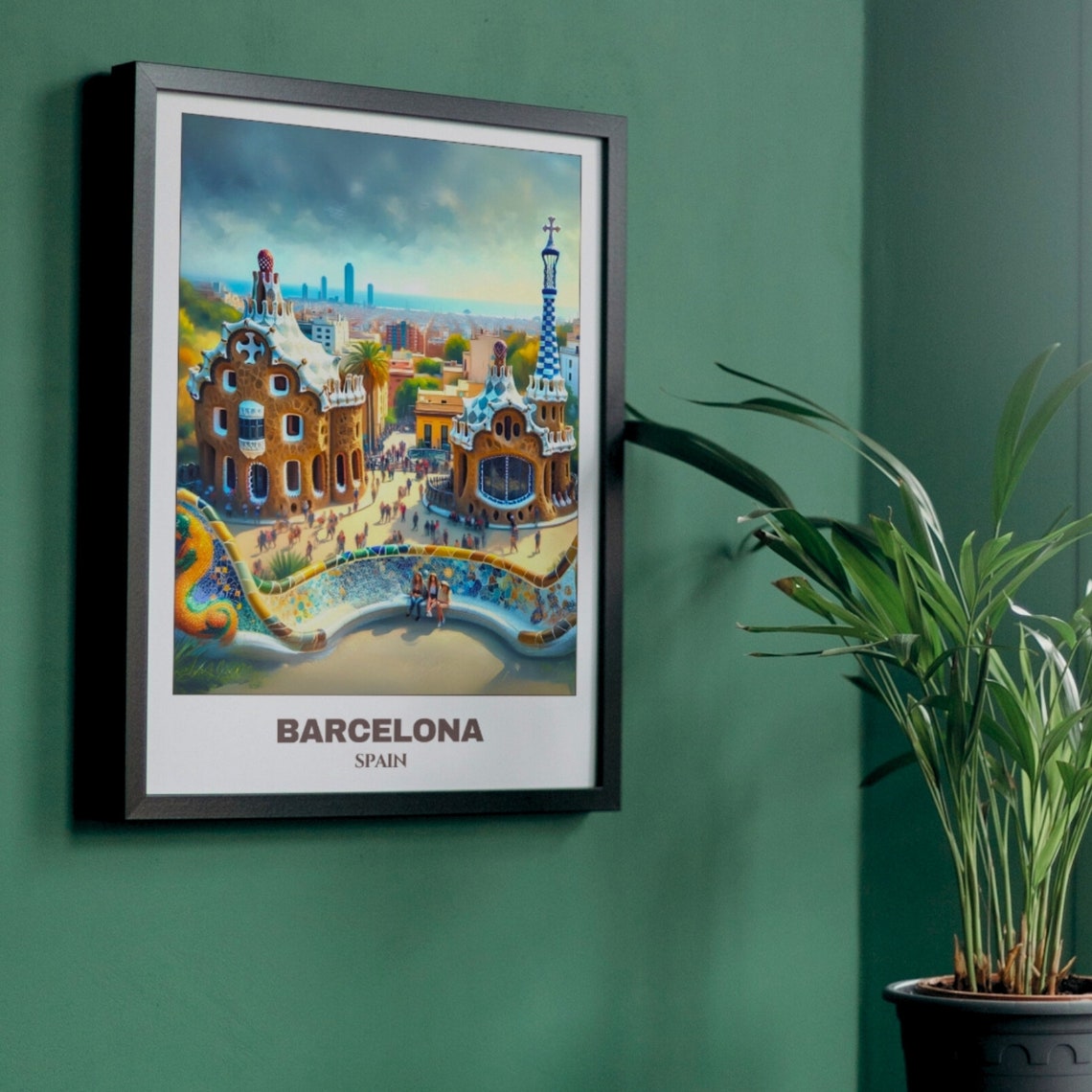 Barcelona Travel Poster Spaintravel Poster Oil Painting Cityscape Painting Travel Wall Art Room Decor Park Gell Trip - Image 5