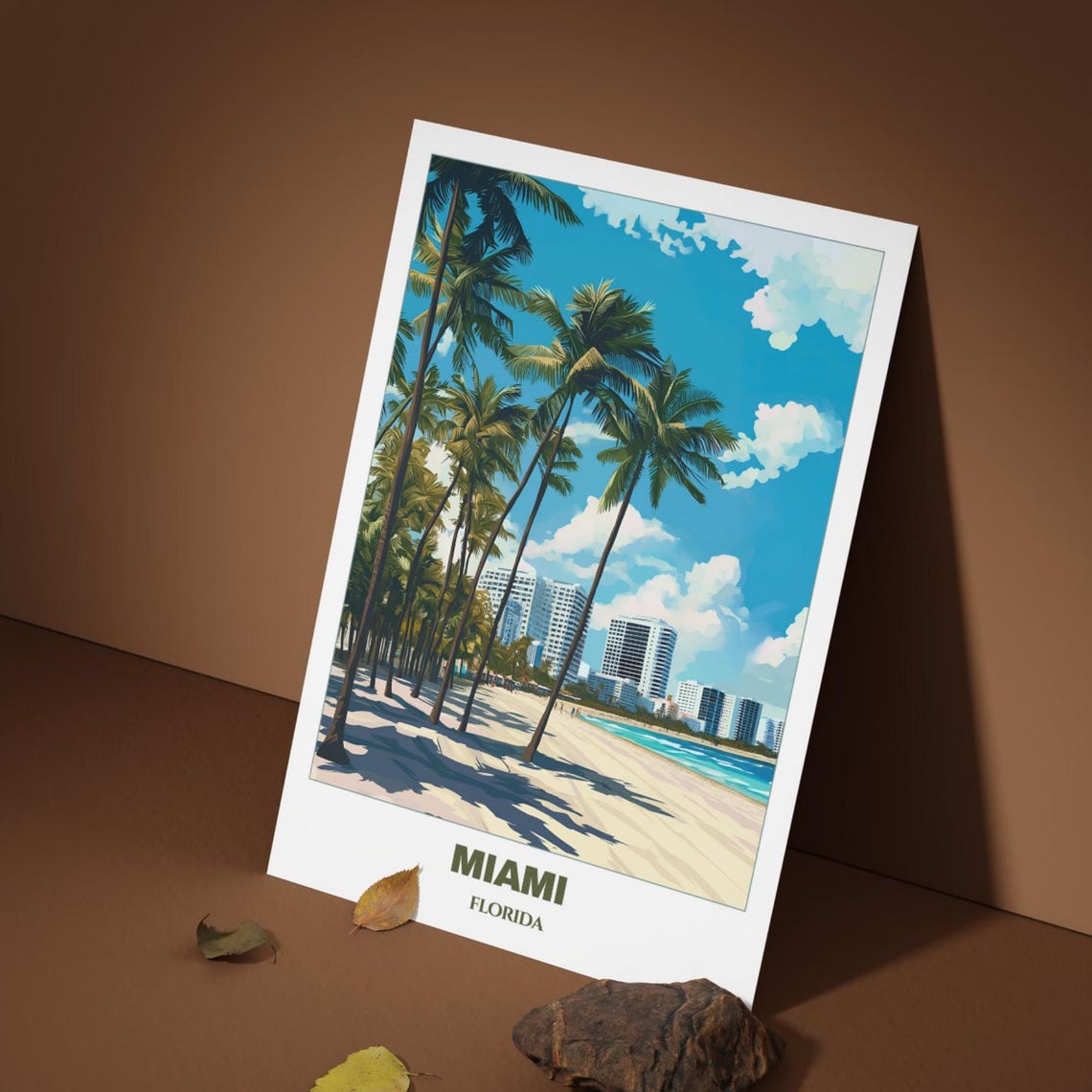 Miami Beach Palm Trees High Rise Hotels Turquoise Sea Poster - Image 3