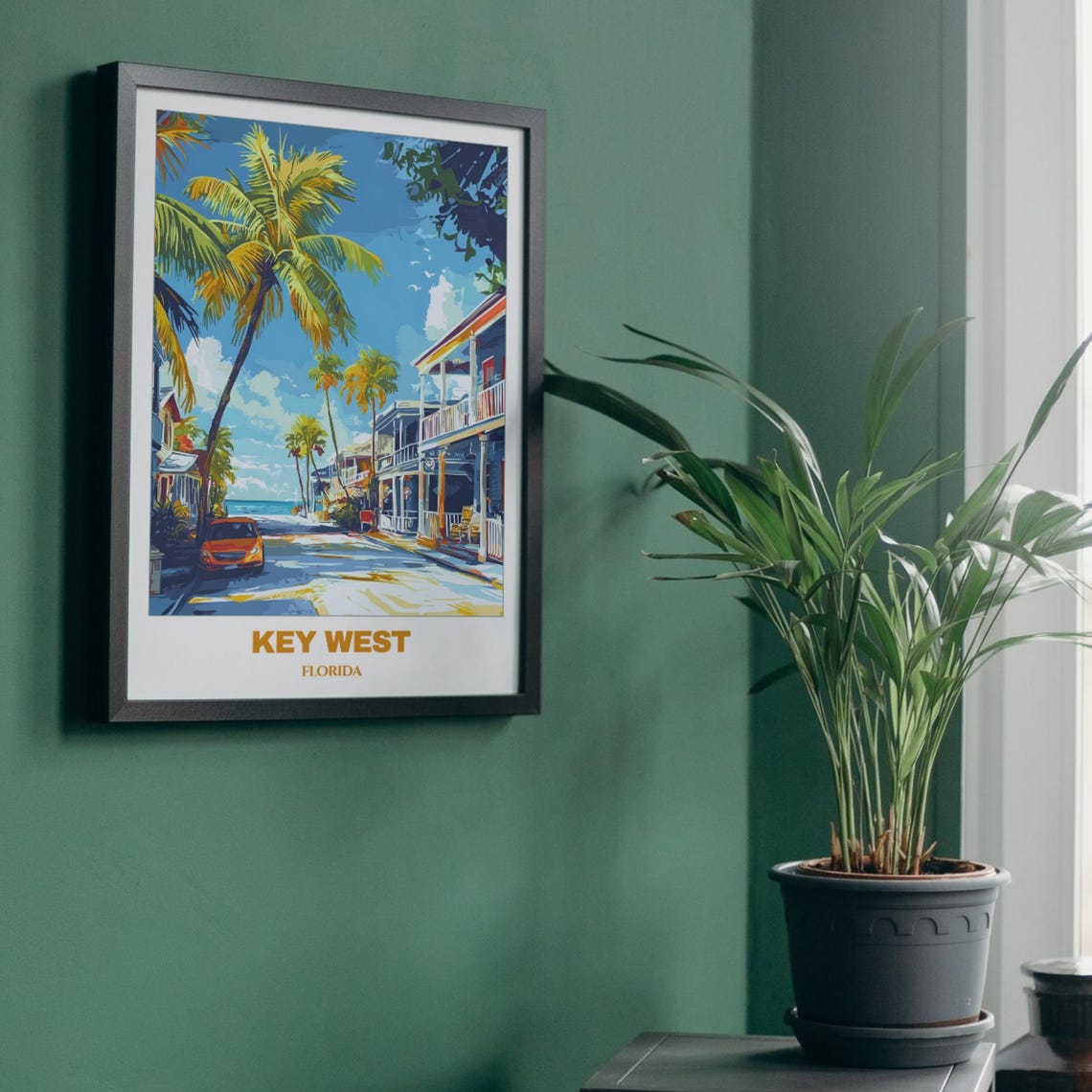 Key West Florida Palm Lined Street Classic Car Vintage Travel Poster - Image 4
