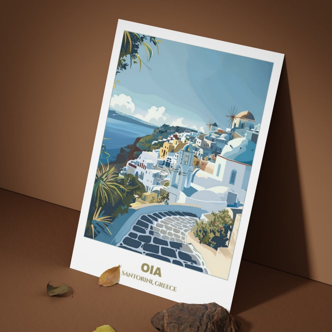 Oia Santorini Greece Whitewashed Village Windmills Blue Domes Poster - Image 3