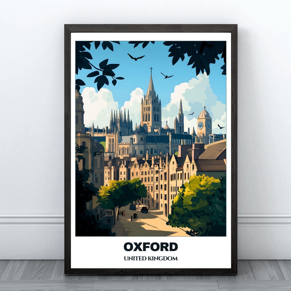 Oxford Travel Poster United Kingdom Travel Poster Citycape Painting Wall Art Oxford Home Decor Oxford Trip Print