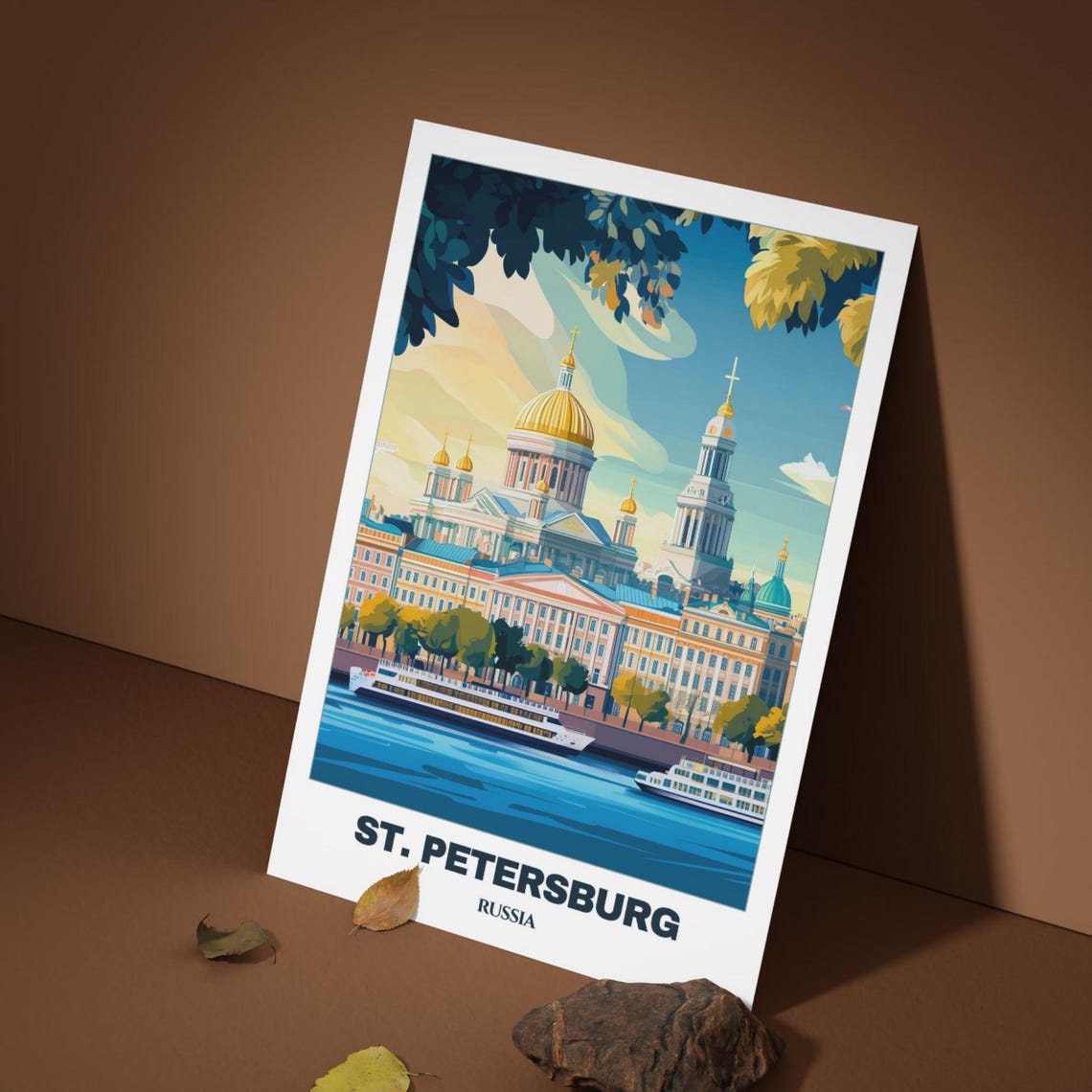 St. Petersburg St Isaac Cathedral Golden Dome River Boats Poster - Image 4