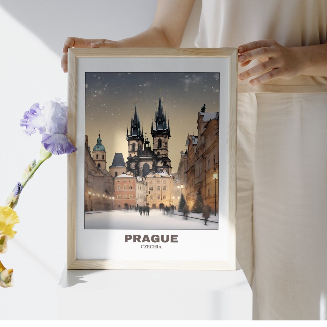 Prague Czechia Snowy Old Town Square Church Towers Winter Poster - Image 2