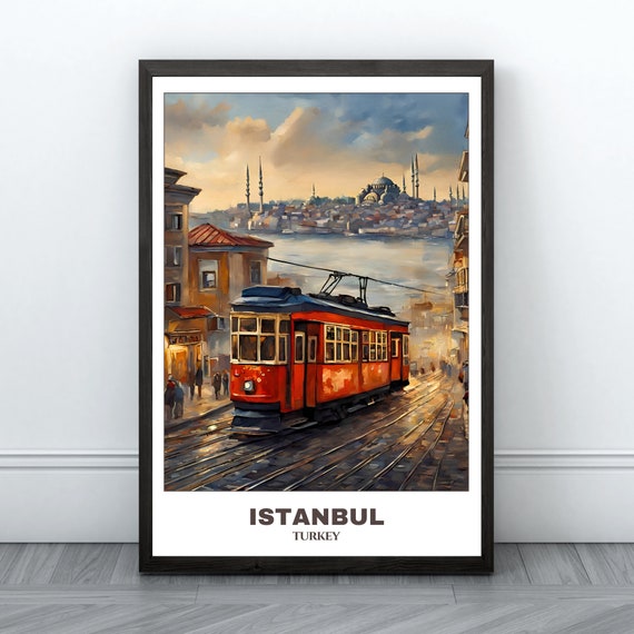 Istanbul Travel Poster, Cityscape Painting Art Print