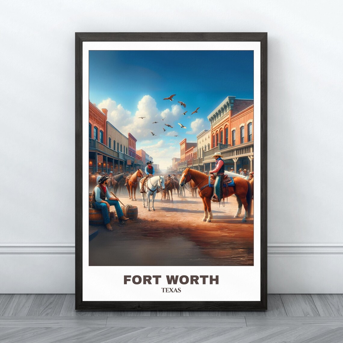 Fort Worth Texas Cowboys On Horseback Old Western Street Poster