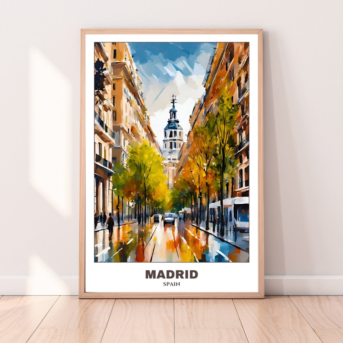 Madrid Spain Rainy Boulevard Oil Painting Autumn Trees Poster - Image 4