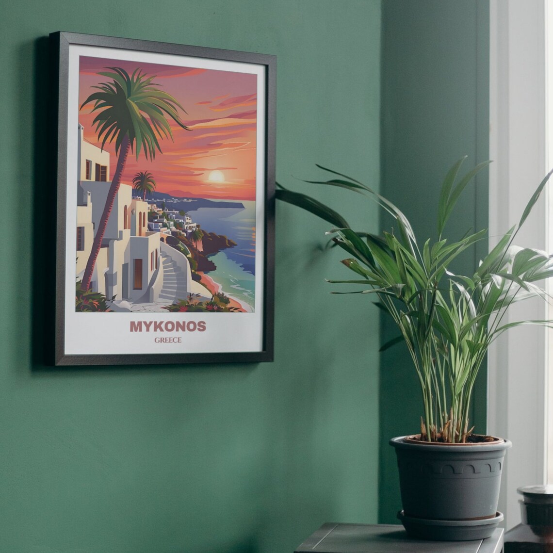 Mykonos Travel Poster Greece Travel Poster Cityscape Painting Print Wall Art Travel Wall Art Decor Mykonos Sunset - Image 5