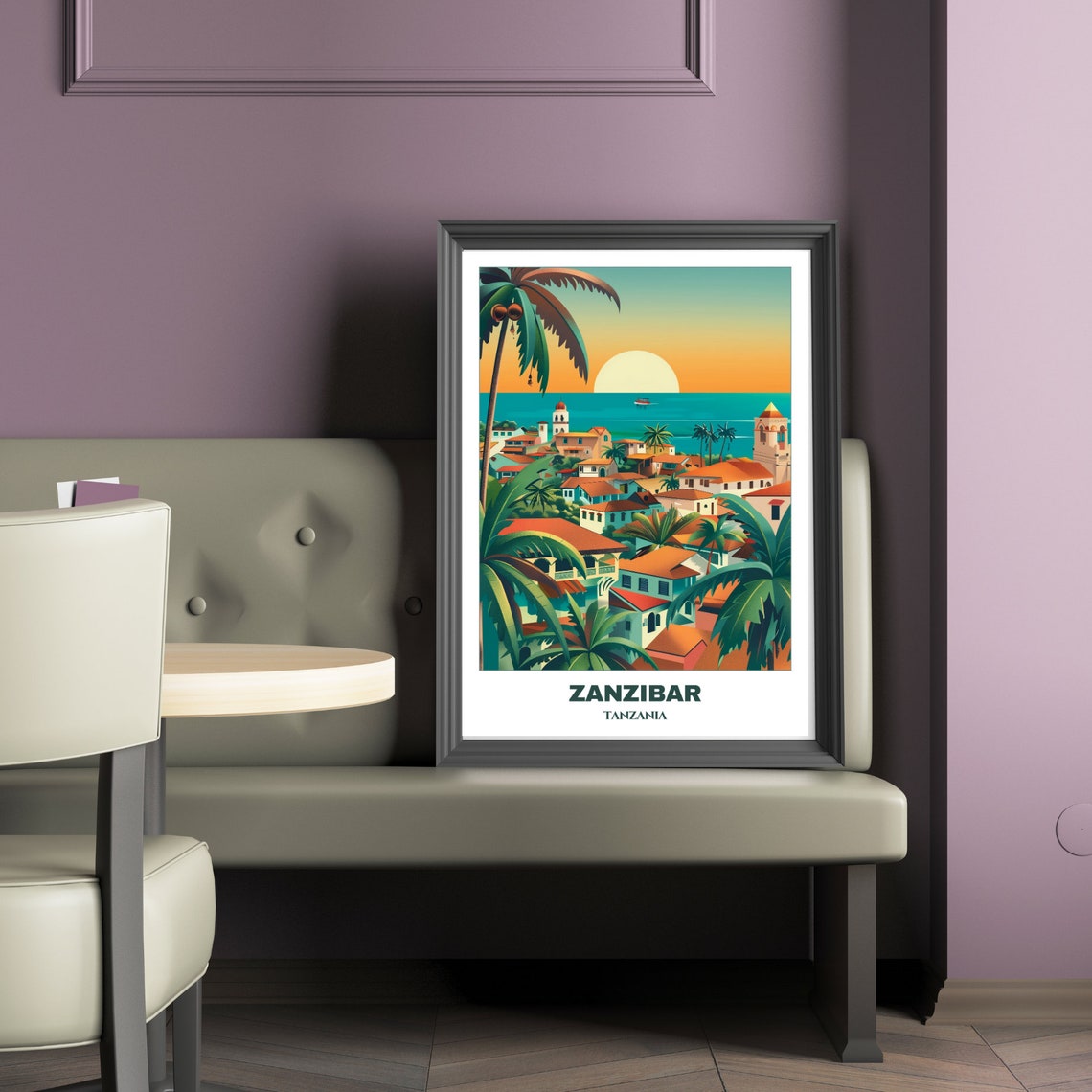 Zanzibar Sunset Rooftops Palm Trees Ocean View Tanzania Poster - Image 2