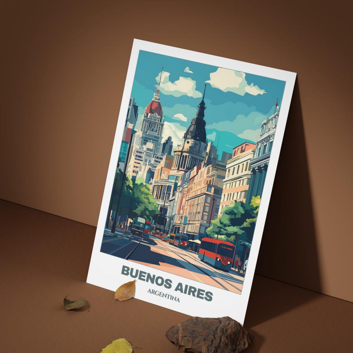 Buenos Aires Congress Palace Red Buses Tree Lined Street Poster - Image 4