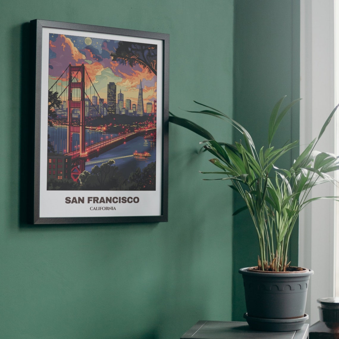 San Francisco Golden Gate Bridge Night Skyline Travel Poster - Image 5