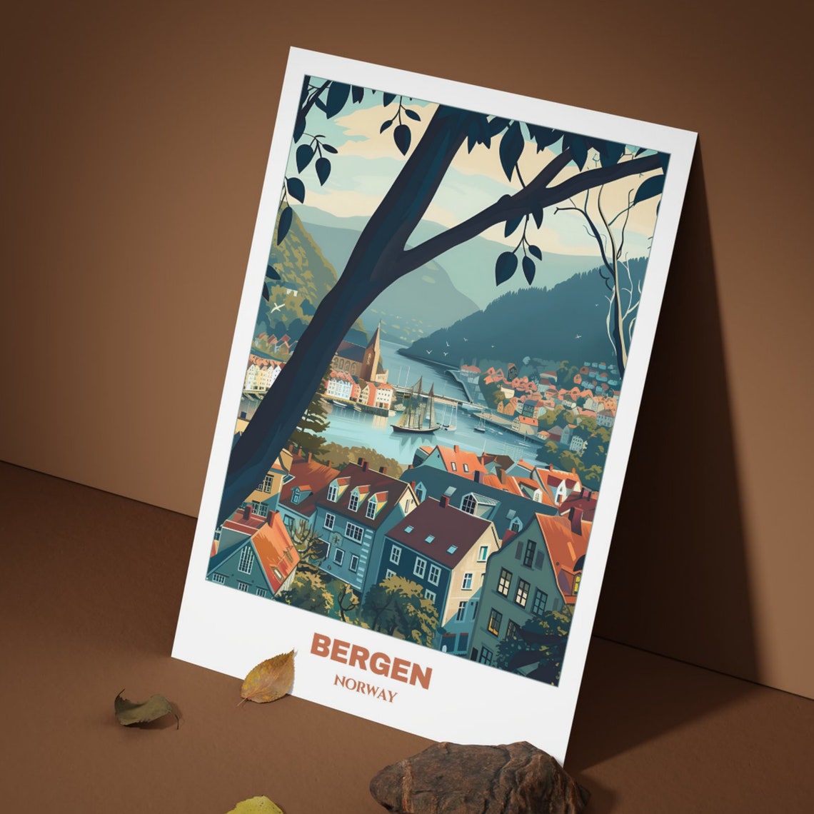 Bergen Harbor Panorama Fjords Hillside Sailing Ship View Poster - Image 4