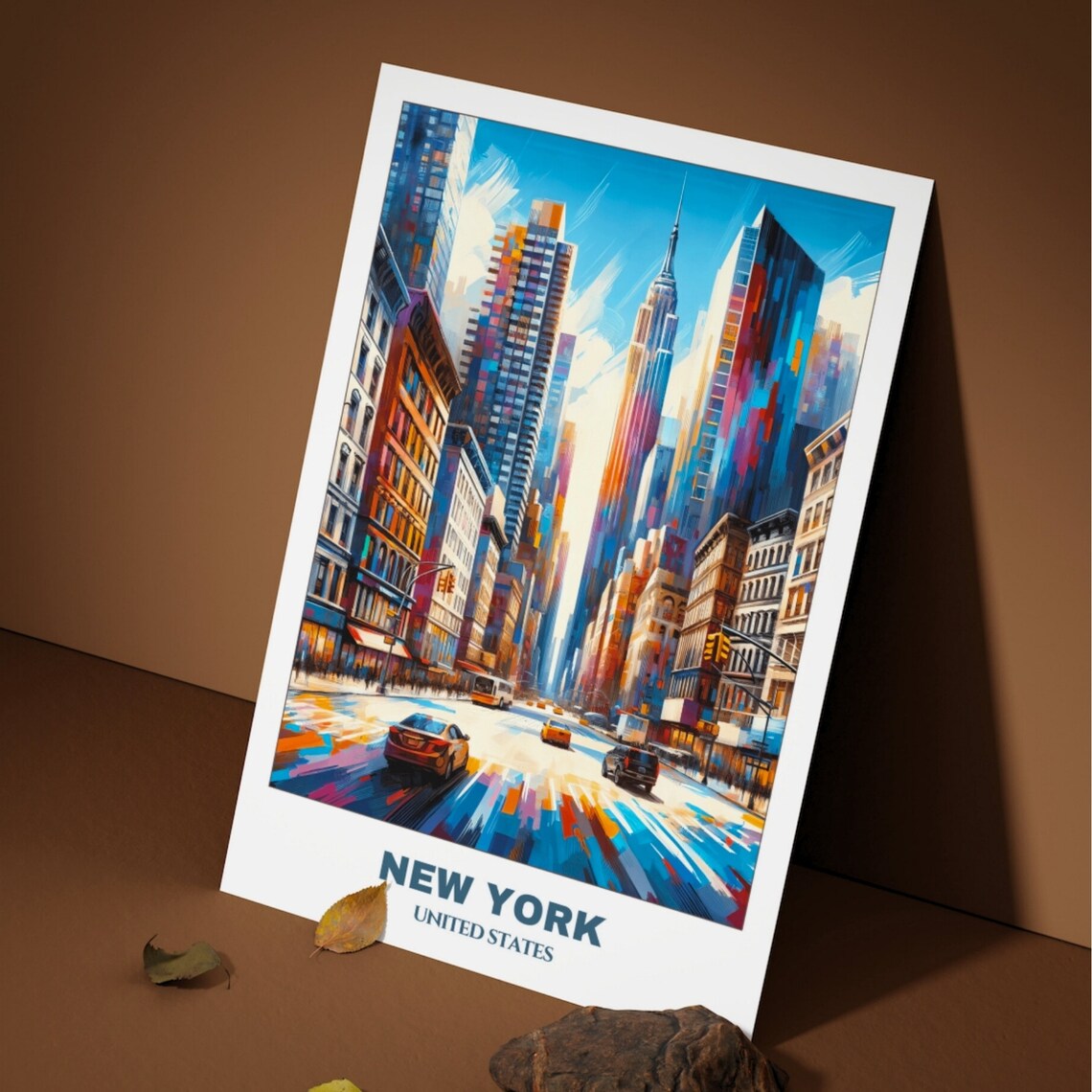 New York Empire State Building Colorful Street Scene Travel Poster - Image 3