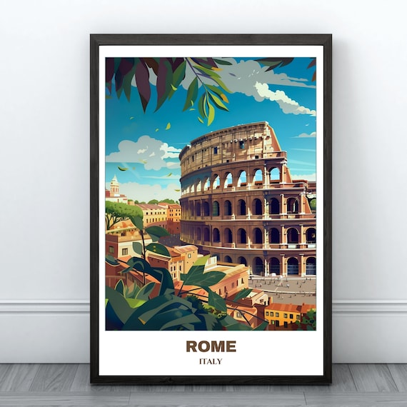 Rome Italy Colosseum Landmark Lush Green Foliage View Poster