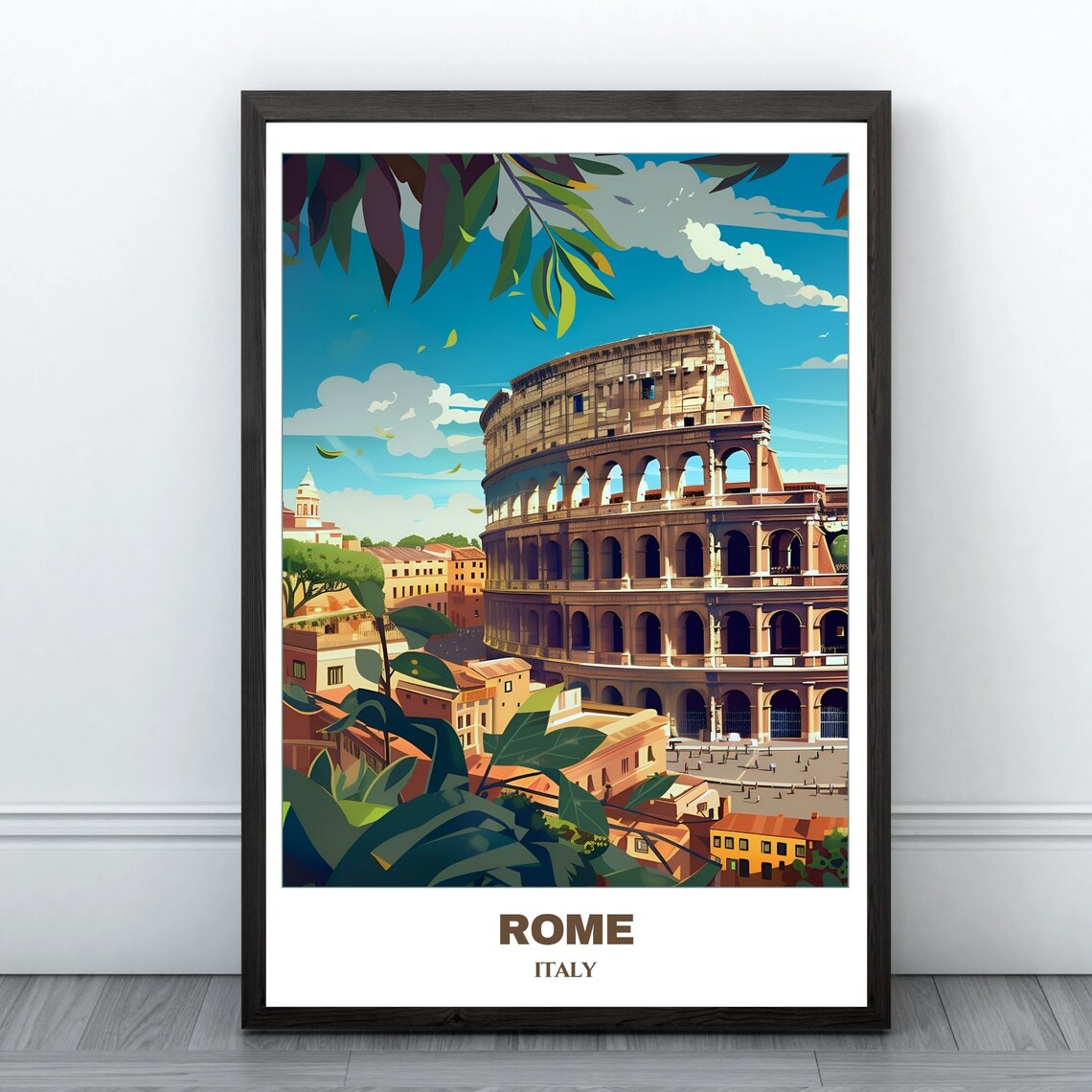 Rome Italy Colosseum Landmark Lush Green Foliage View Poster