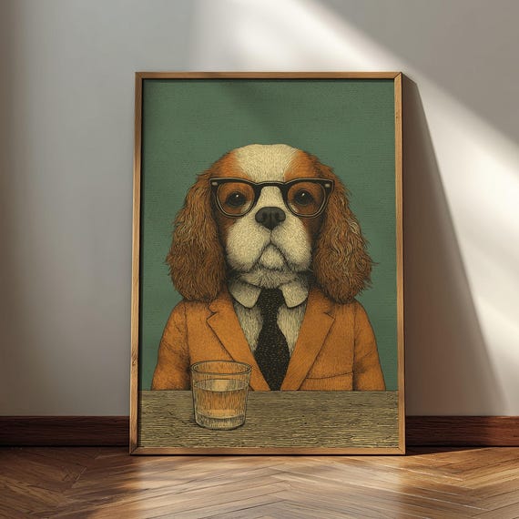 Dapper Cavalier King Charles Spaniel Poster Anthropomorphic Animal Print