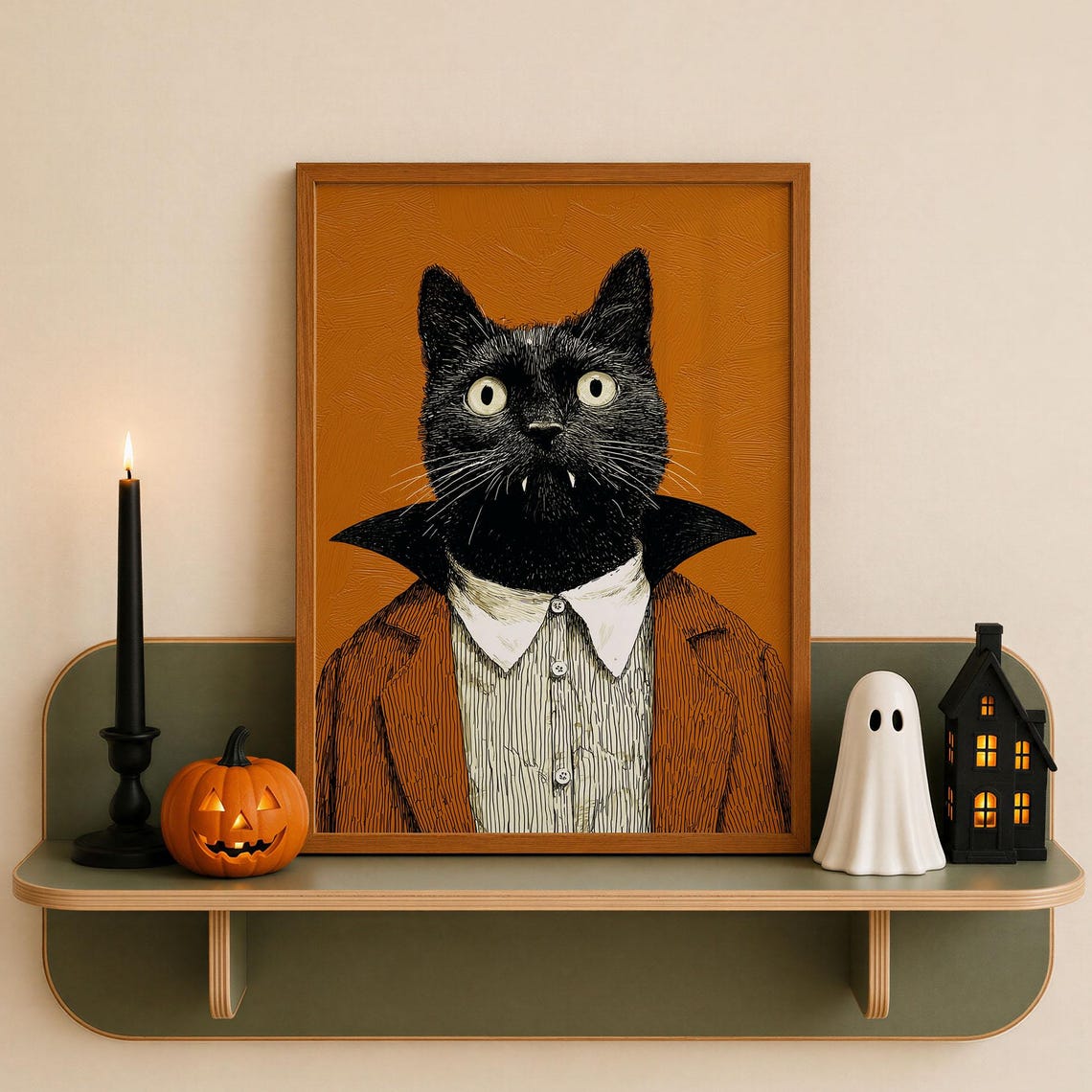 Vampire Black Cat Poster, Anthropomorphic Animal Print