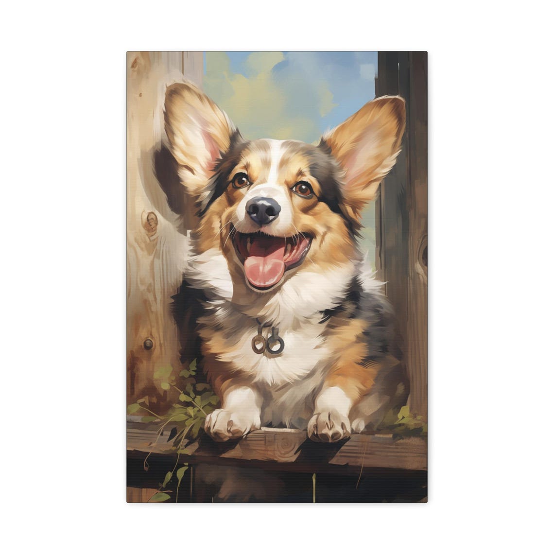 Happy Smiling Corgi Dog Joyful Playful Pet Portrait Gift Poster