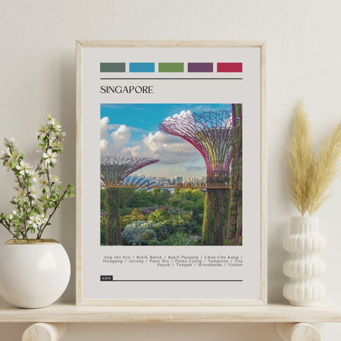 Singapore Gardens by the Bay Supertrees Skyline Color Block Poster