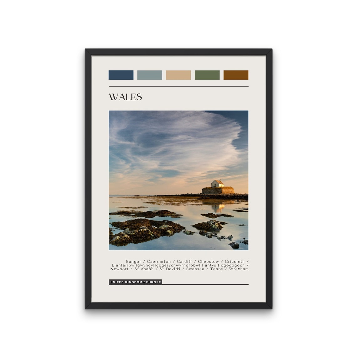 Wales Coastal Church Color Block Travel Poster City List Gift