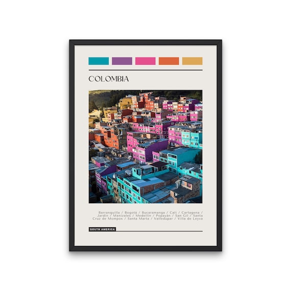 Vibrant Colombia Colorful Hillside Homes Travel Photography Poster