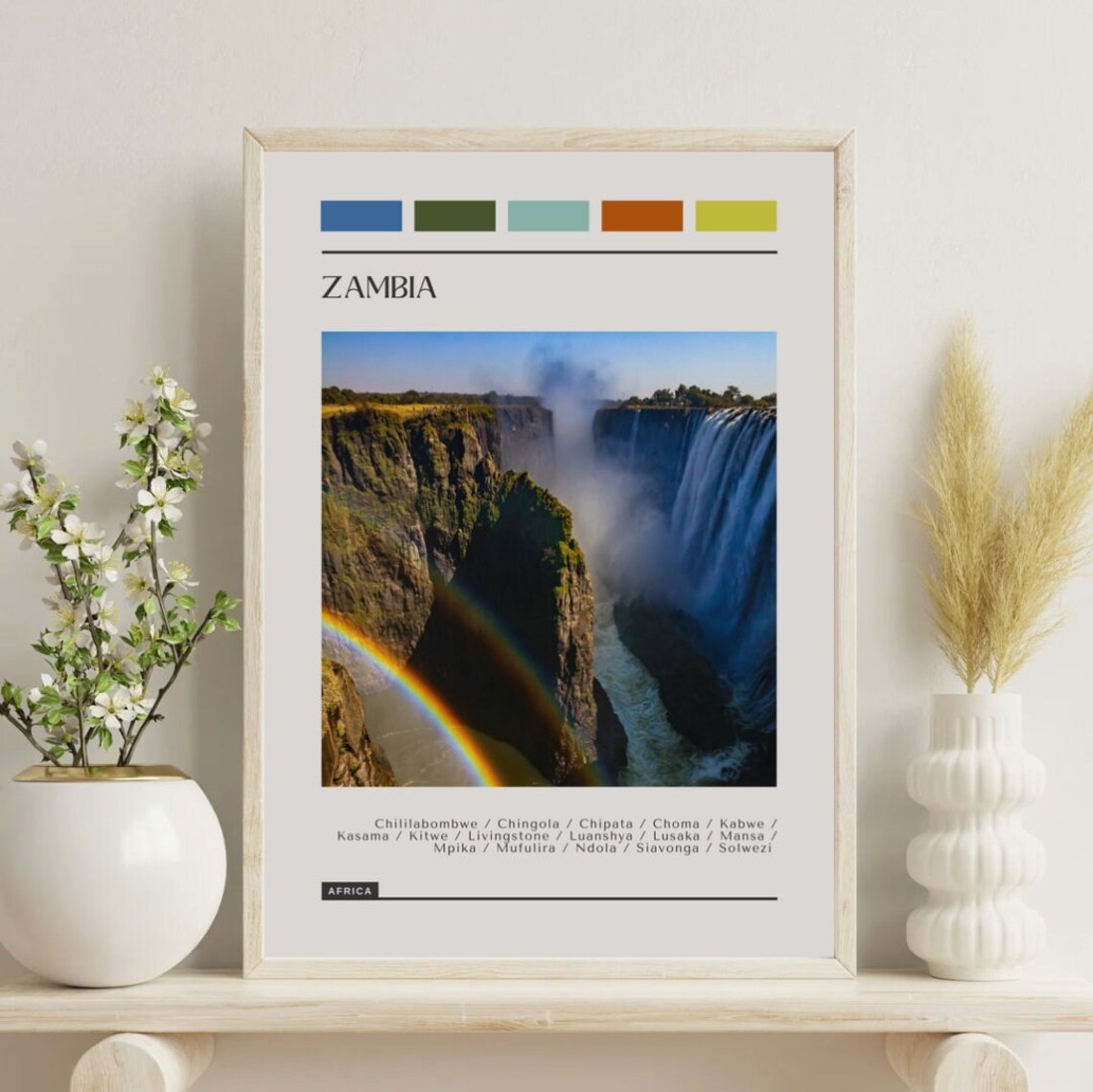 Victoria Falls Zambia Rainbow Mist Travel Photography Poster