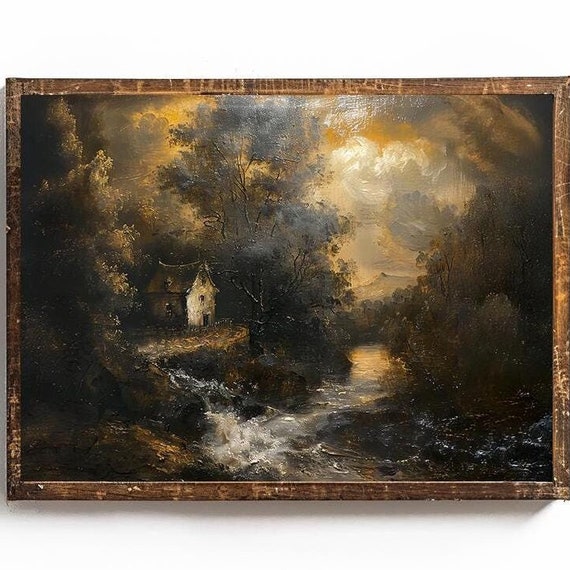Dark Landscape Art Moody Wall Art For Farmhouse Decor Dark Academia Decor For Entryway Wall Art Moody Bathroom Wall Decor Dark Cottagecore