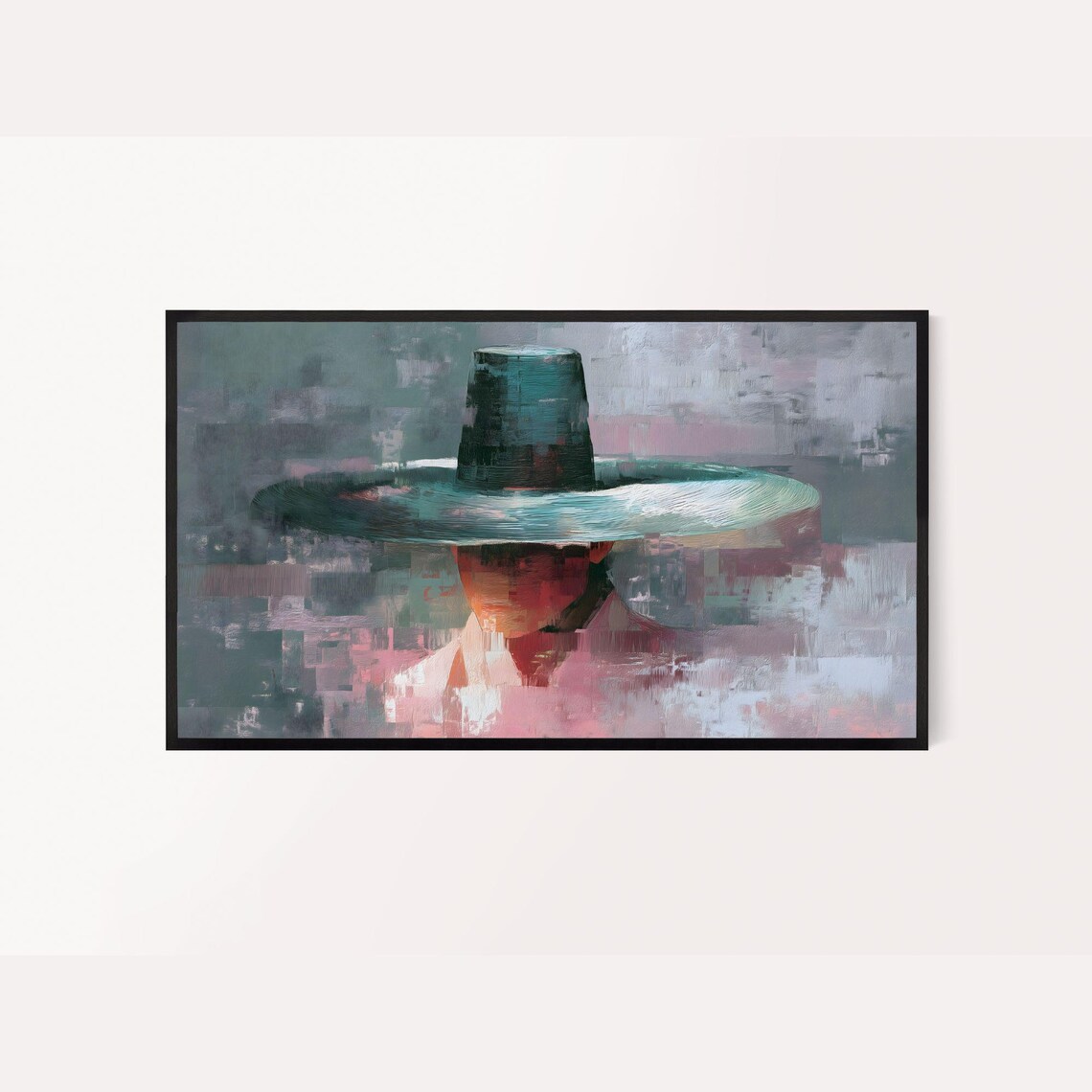 Korean Gat Traditional Hat Rose Pink Semi Abstract Painting Poster