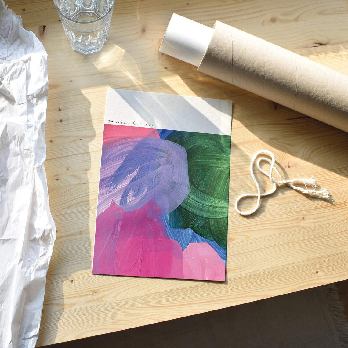 Sabrina Clausen Pink Blue Green Abstract Brushstroke Painting Wall Art - Image 3