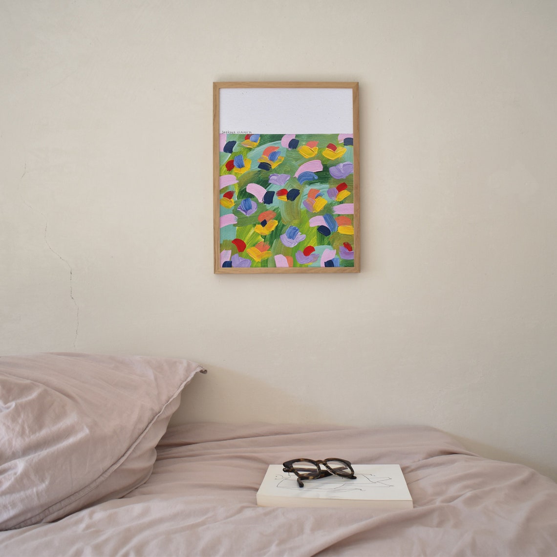 Green Yellow Red Colorful Abstract Wildflower Garden Wall Art - Image 3