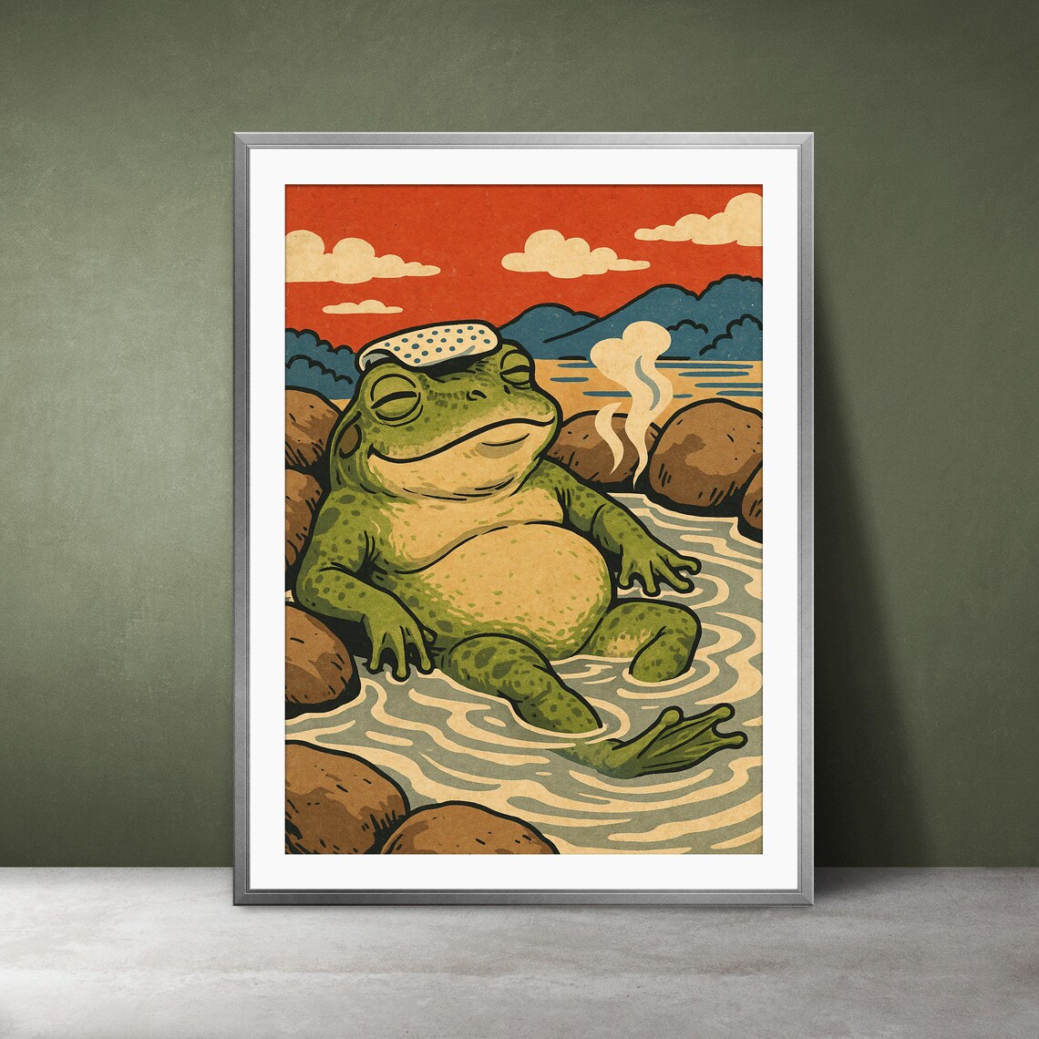 Onsen Frog Retro Japanese Hot Spring Art Print