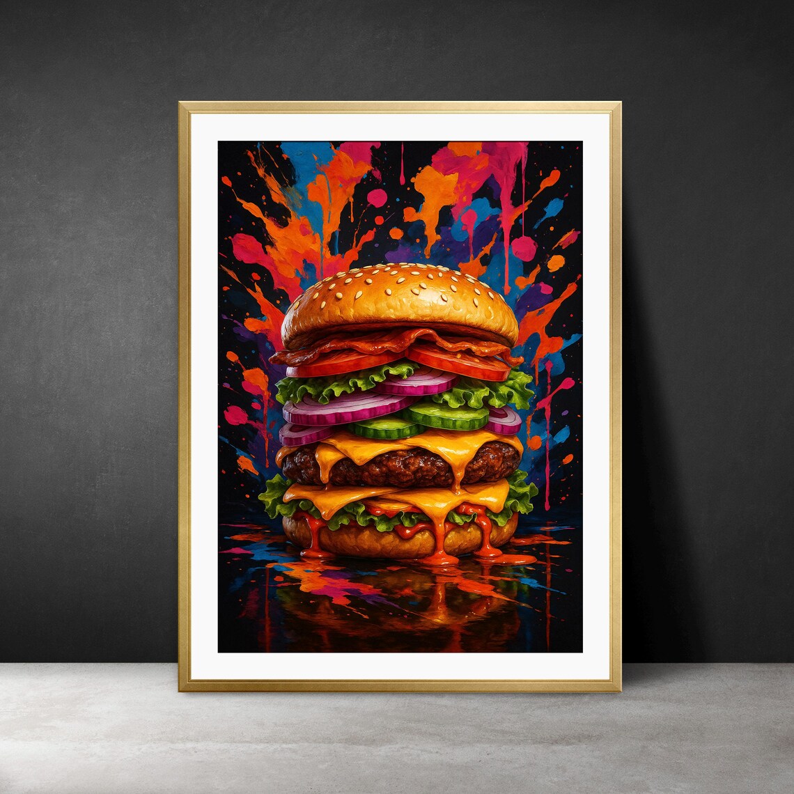 Double Cheeseburger Pop Art, Neon Street Art