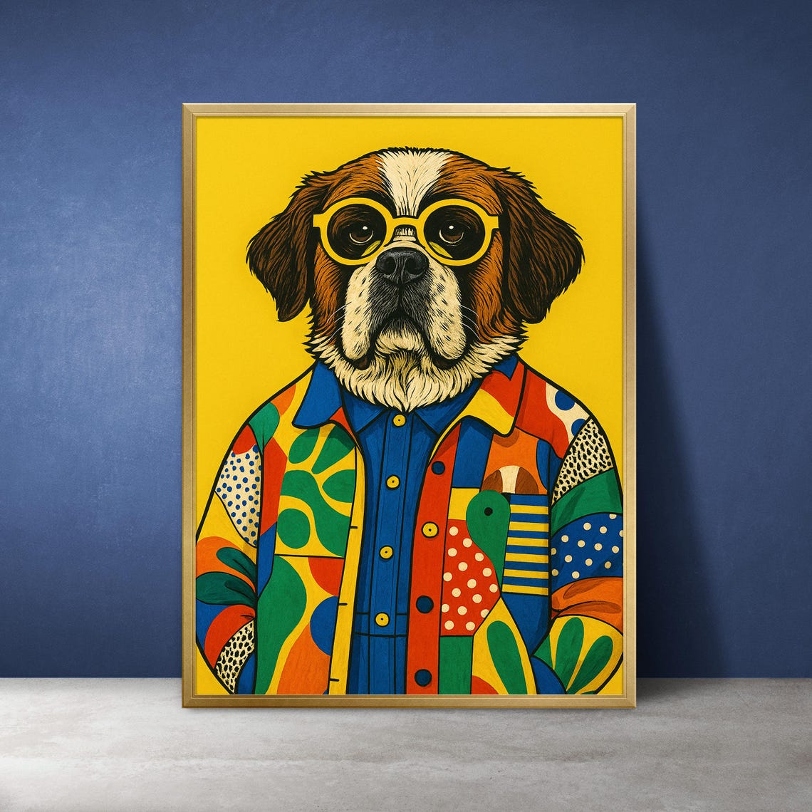 Saint Bernard Pop Art Dog Colorful Jacket Fun Portrait Poster