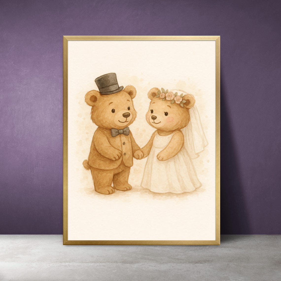 Wedding Teddy Bear Bride and Groom Couple Cute Nursery Wall Poster