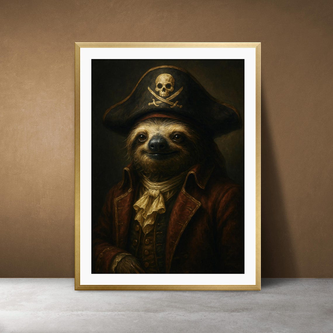 Pirate Sloth Portrait Art Print Nautical Dark Academia Decor