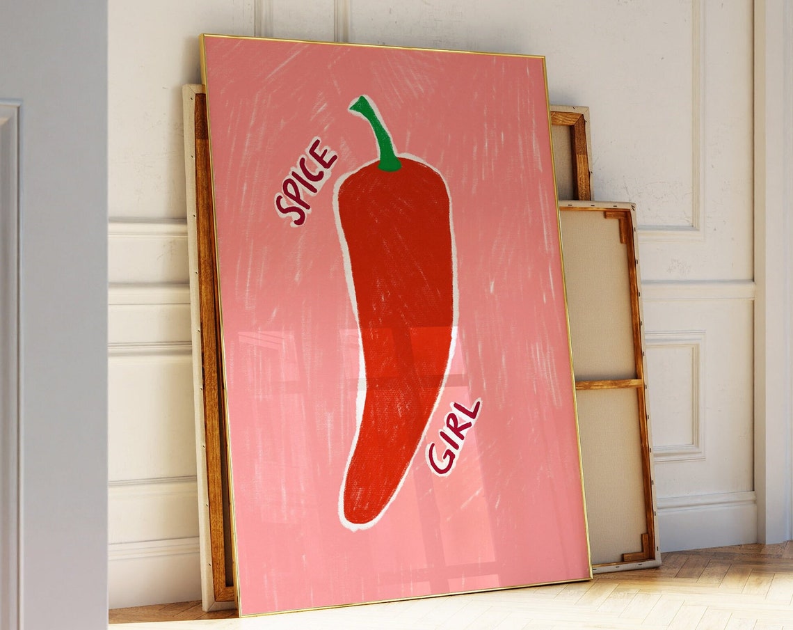 Spice Girl Giant Red Chili Pepper On Pink Kitchen Art Poster